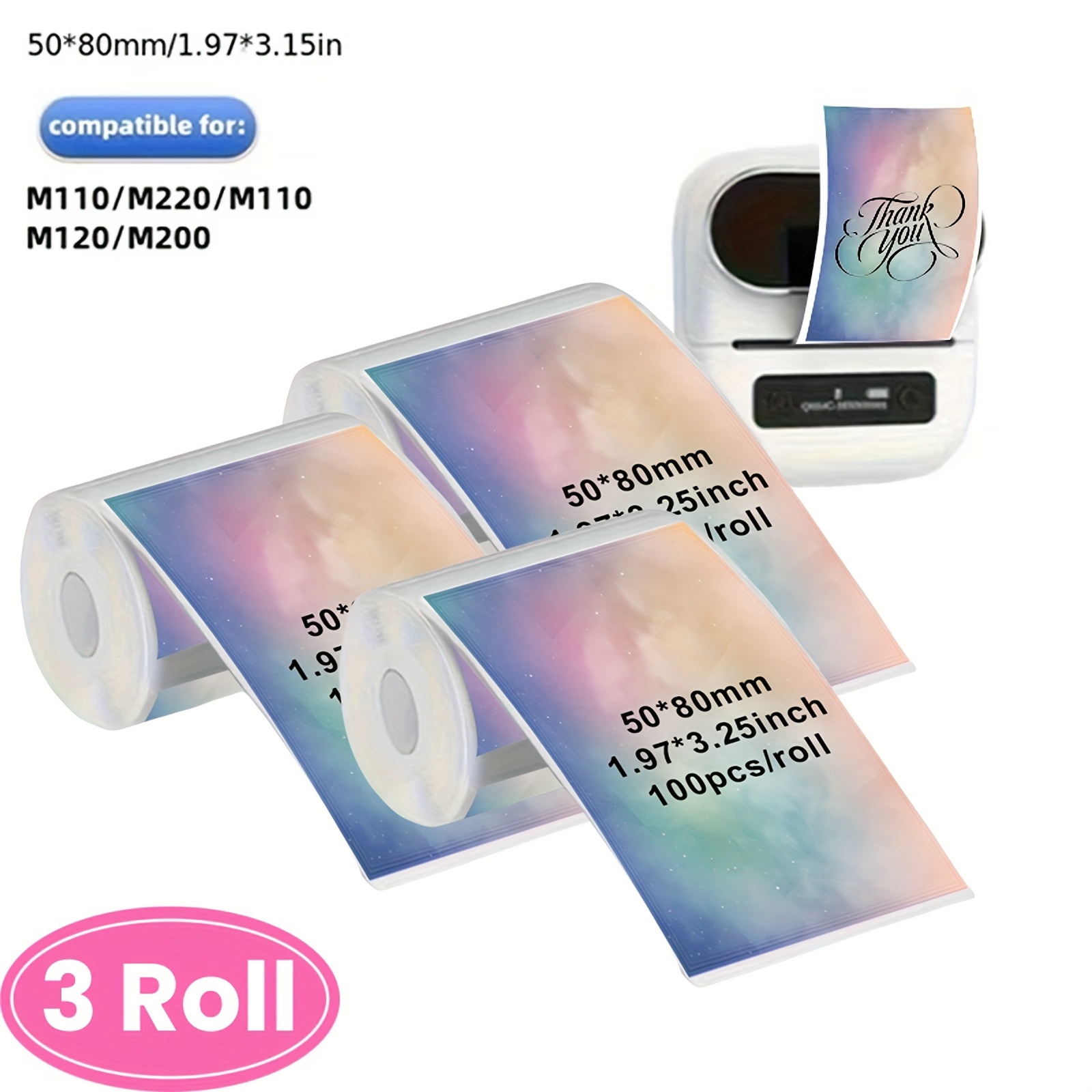 TEMU 1 Roll/3 Rolls Pink Gradient Thermal Label Stickers Suitable For Home Mini Printers Labels Suitable For M110, M120, , M220, M221 For Shipping