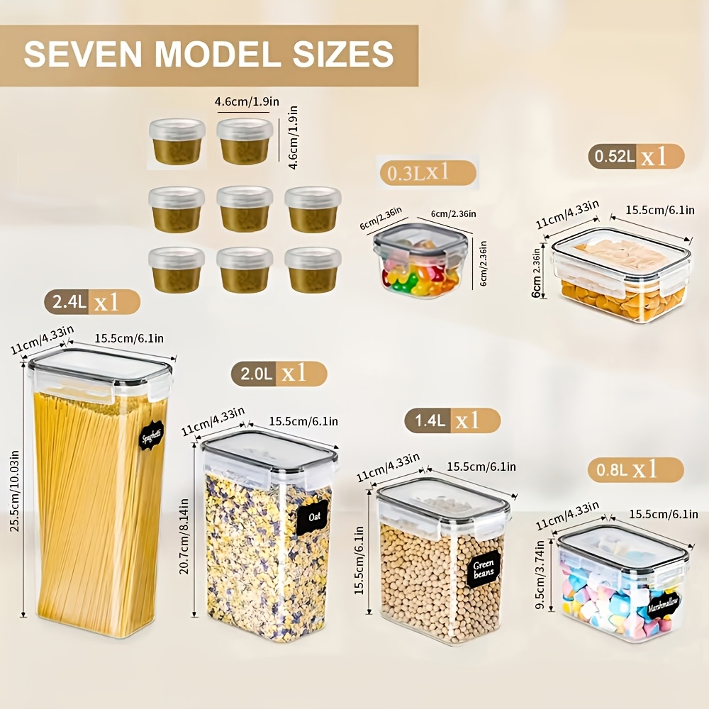 Image of 28pcs(14pcs Box + 14pcs Lid) Airtight Cereal Containers Storage Set With Lids, Plastic Kitchen And Organization Canisters For Cereal, Flour And Sugar, Includes Labels And A Pen