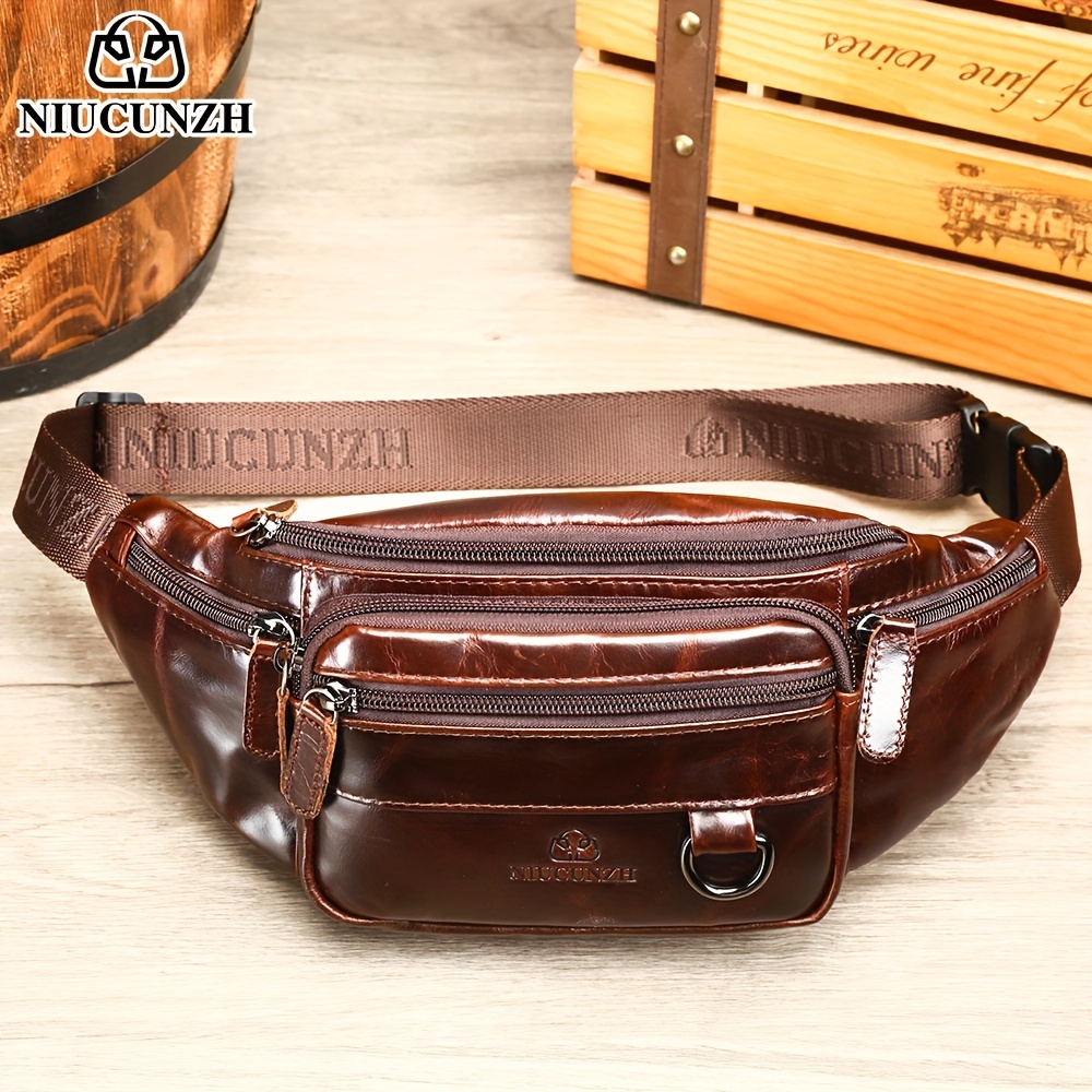 men's casual genuine leather waist bag multiple pockets - Temu
