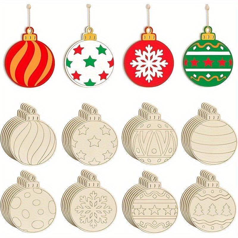 

24/48pcs Wooden Christmas Ornaments To Paint, 8 Styles Diy Blank Unfinished Wood Christmas Ball Christmas Decoration Cutouts Ornament For Crafts Winter Hanging Decorations