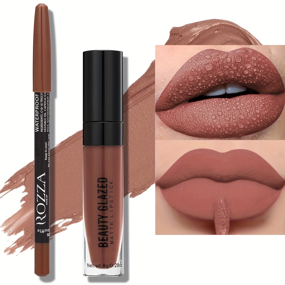 2pcs set matte lipstick and wooden lipliner lip combo suitable for   makeup waterproof long lasting without   suitable for beginners dating makeup daily commuting