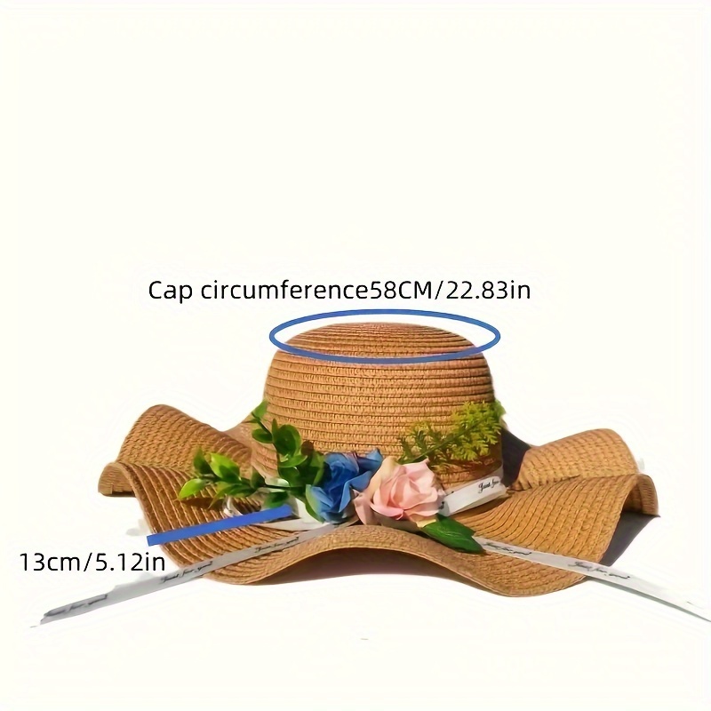 Exquisite Floral Decor Straw Hat Women's Summer Sun - Temu