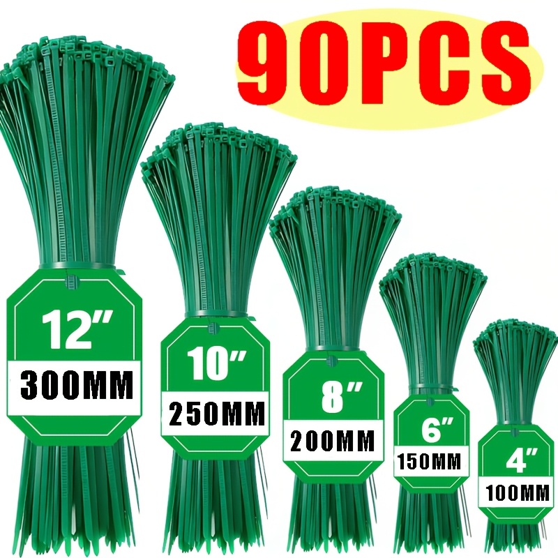 TEMU 90er-Pack große, strapazierfähige, selbstverriegelnde, rutschfeste Nylon-Kabelbinder, 4", 6", 8", 10", 12" verschiedene Größen, Bündelbänder für