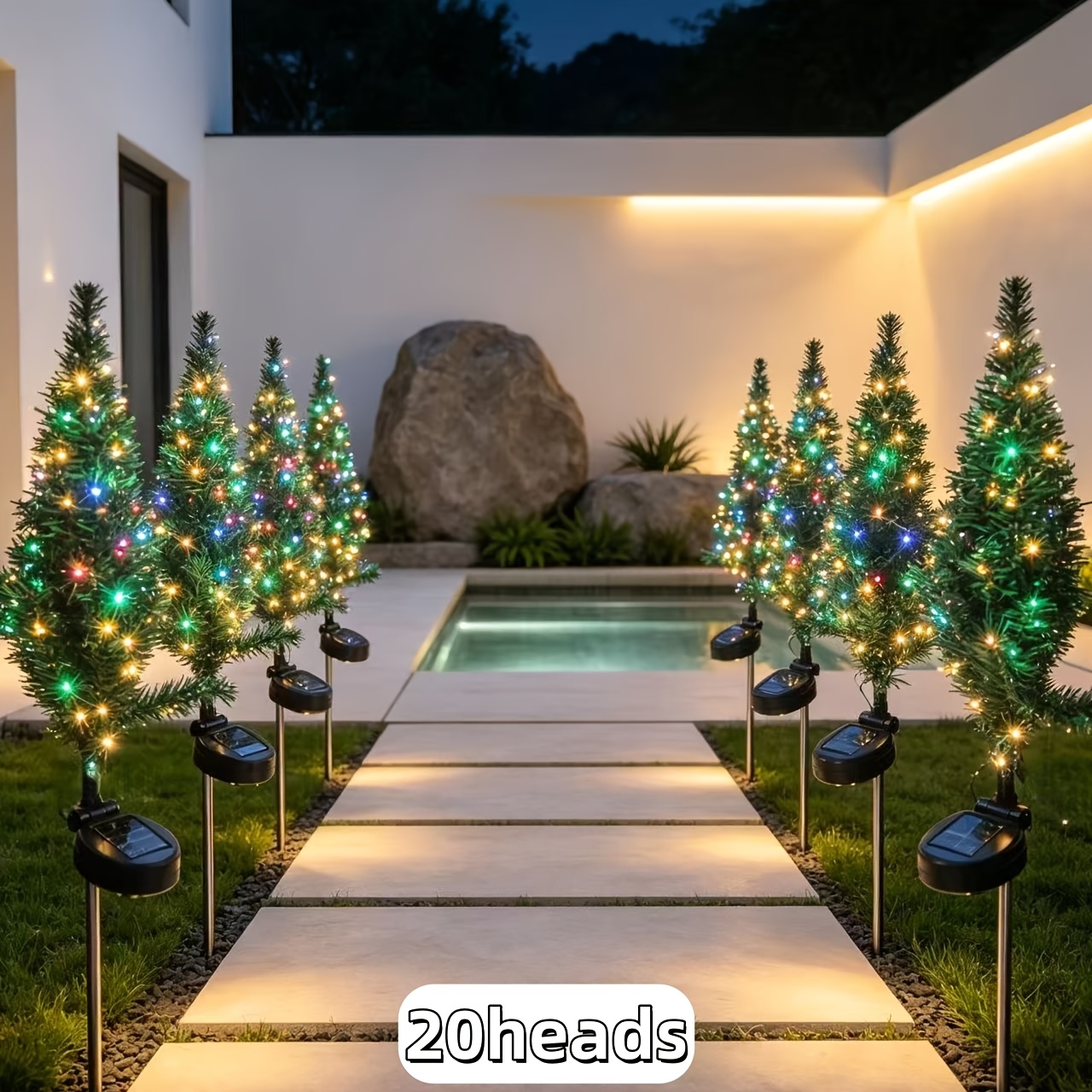 TEMU 20-led Solar-powered Colorful Christmas Tree Light, Outdoor Courtyard Atmosphere Decorative Light With Colorful Led String Lights, Featuring A