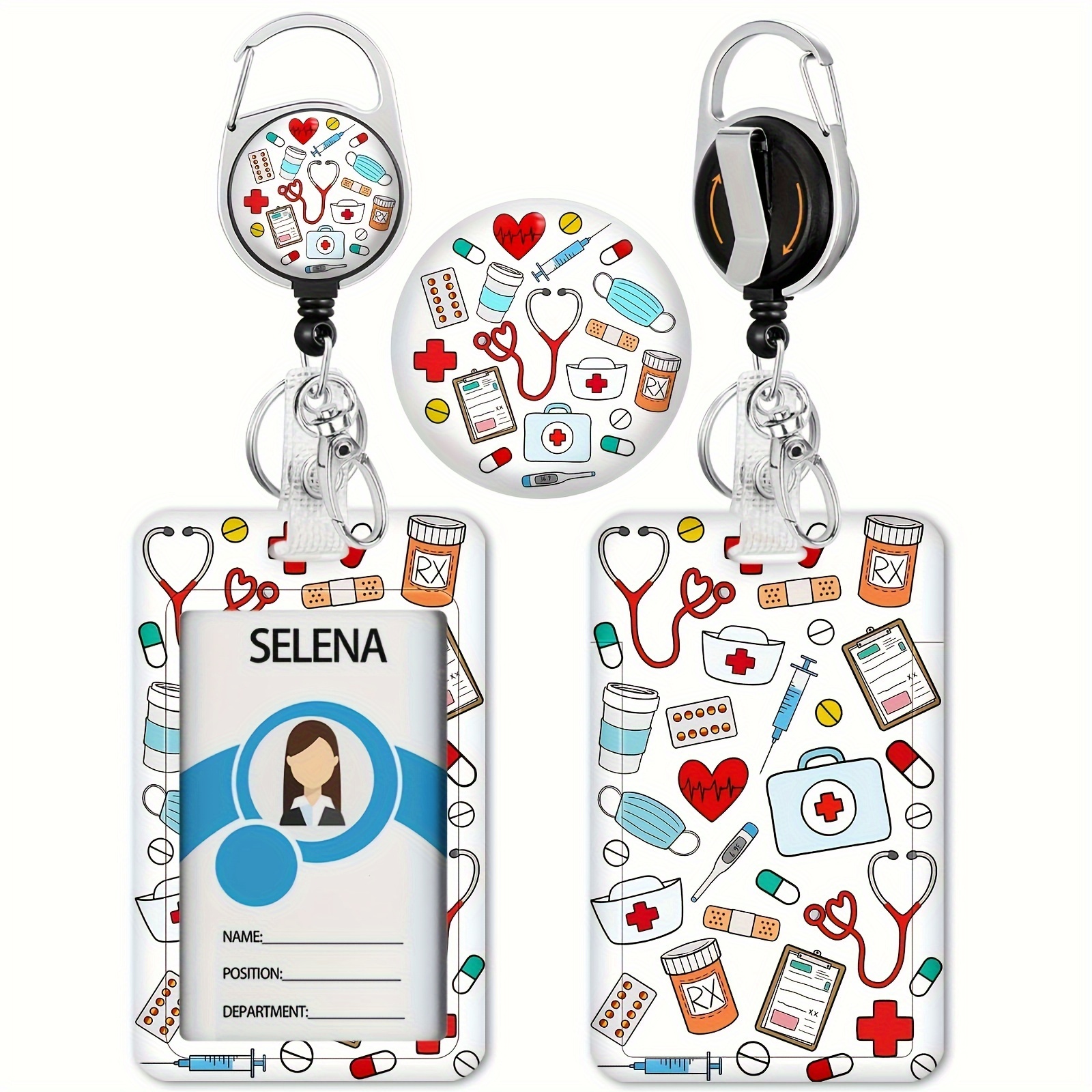 

Medical Nurse Id Badge Holder With Retractable Reel And Carabiner Clip - Heavy Duty Pp Material, Vertical Card Protector With Transparent Window, Snap Closure For Hospital Staff - Gift For