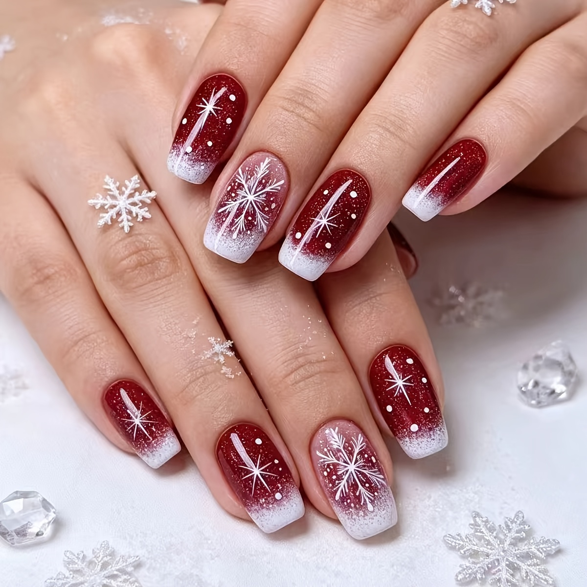 TEMU Unghie Finte Natalizie Corti 24 Pezzi Lucide Rosse con Motivo a di , Adesivi per Unghie , Rimovibili, Riutilizzabili, Indossabili, Multicolore,