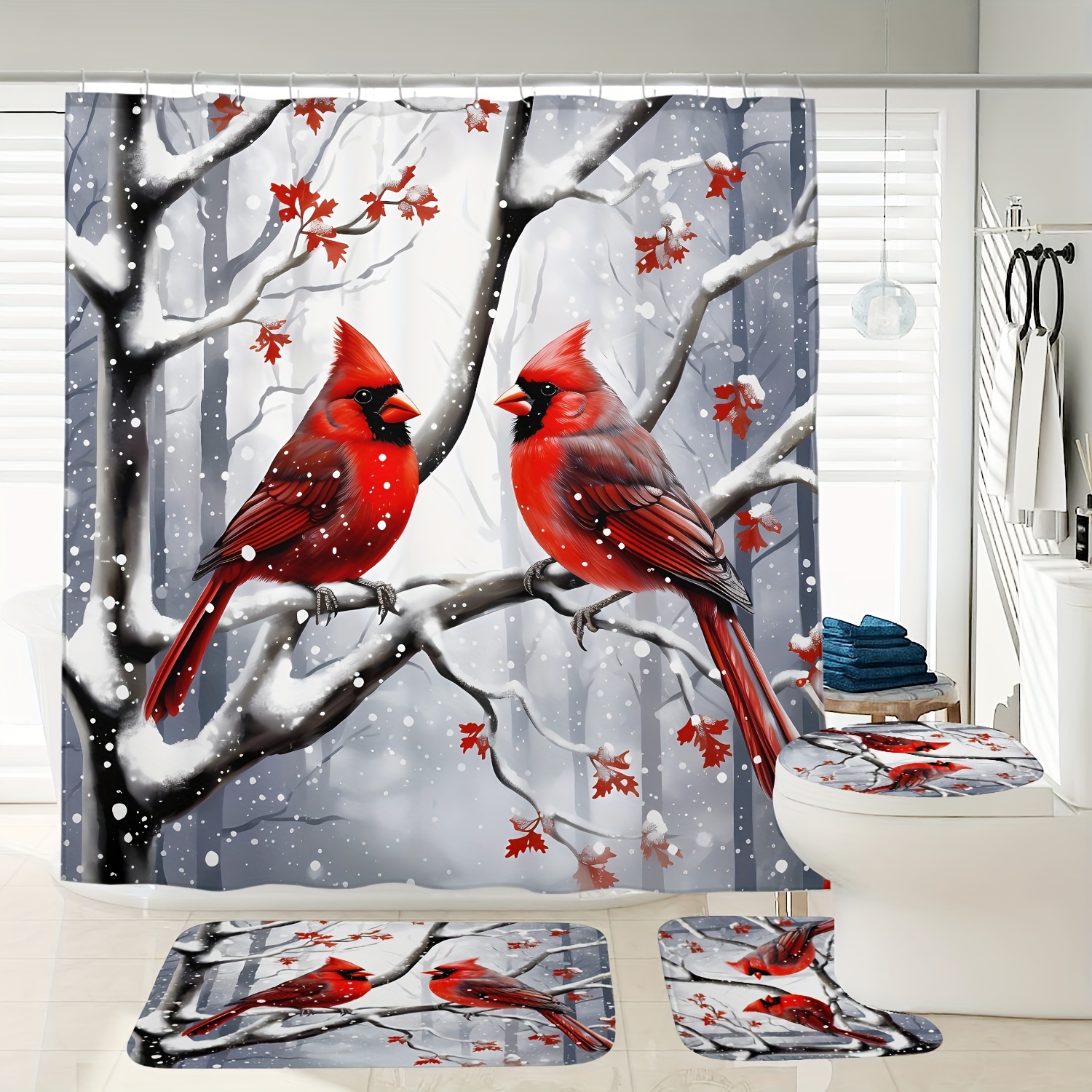 

1/3/4pcs Christmas Decoration Snowman Pattern Printed Shower Curtain Bath Mat Set, Bathroom Decoration Shower Curtain Carpet And Lid 12 Plastic , 72 X 72