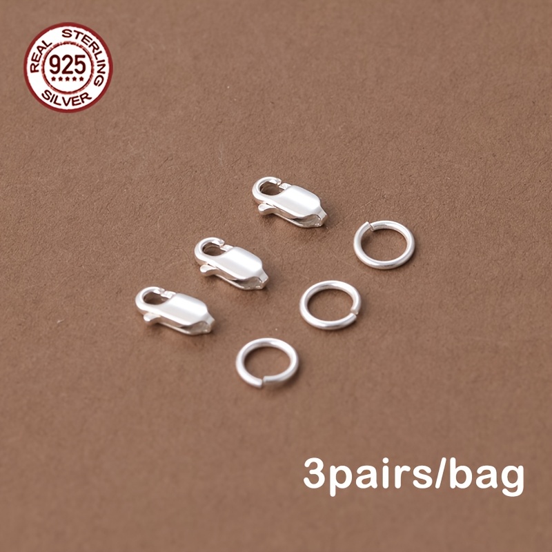 TEMU 3 Pairs/bag S Pure Silvery Lobster Clasp Set | 6mm/0.24inch Open Jump Rings Suitable For Diy Bracelets/necklaces/pendant Earrings | High-quality