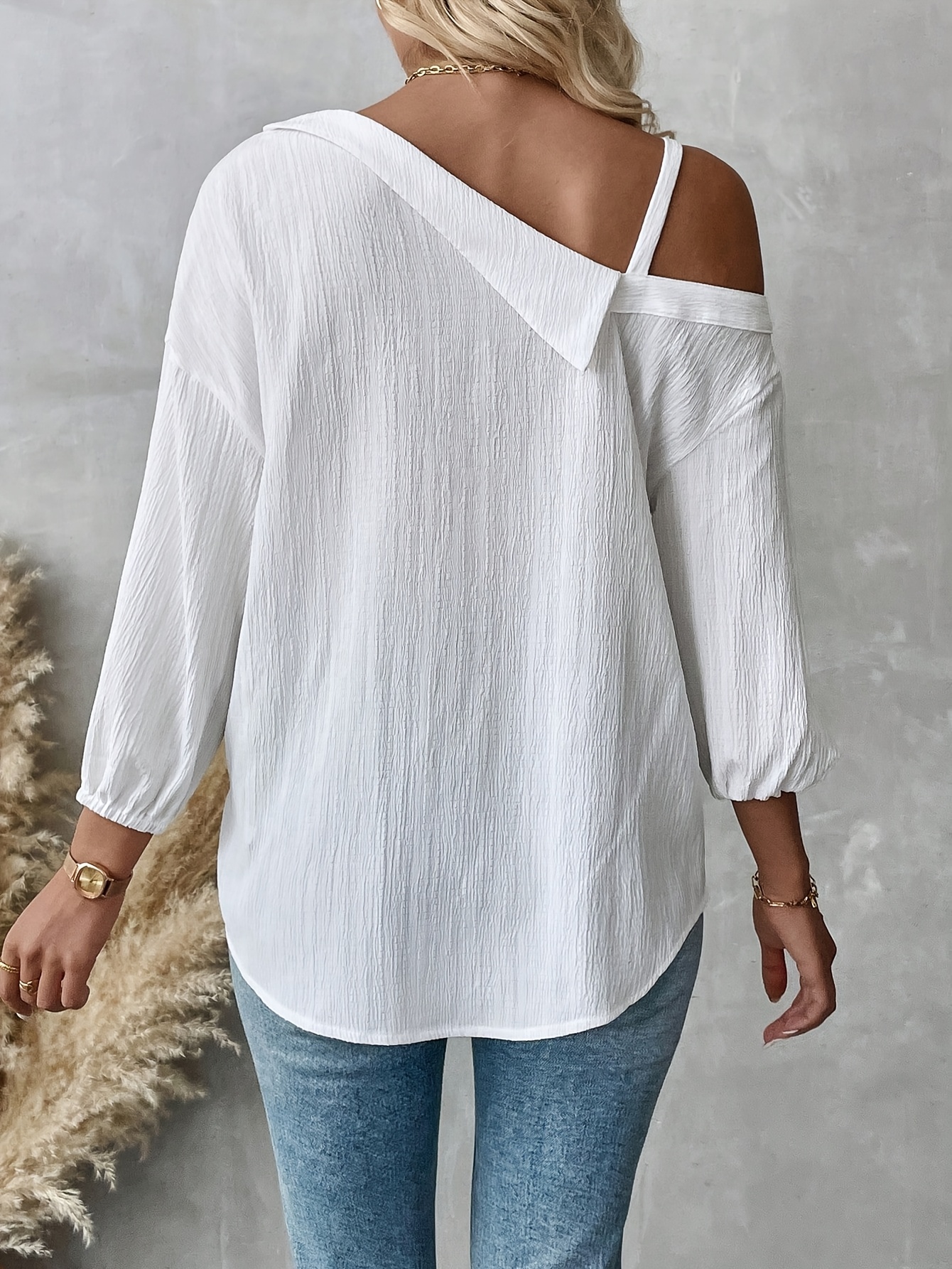 Asymmetrical Off The Shoulder Button Down Shirts VIDUSSA Women's