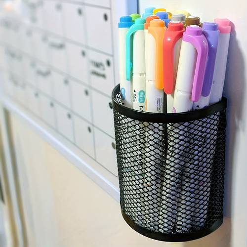 photo de l'article 1 panier de rangement magnétique en fer pour réfrigérateur - Porte-stylo semi-circulaire et organisateur de bureau à domicile, construction métallique durable, conception peu encombrante pour la cuisine, paniers d'étagère