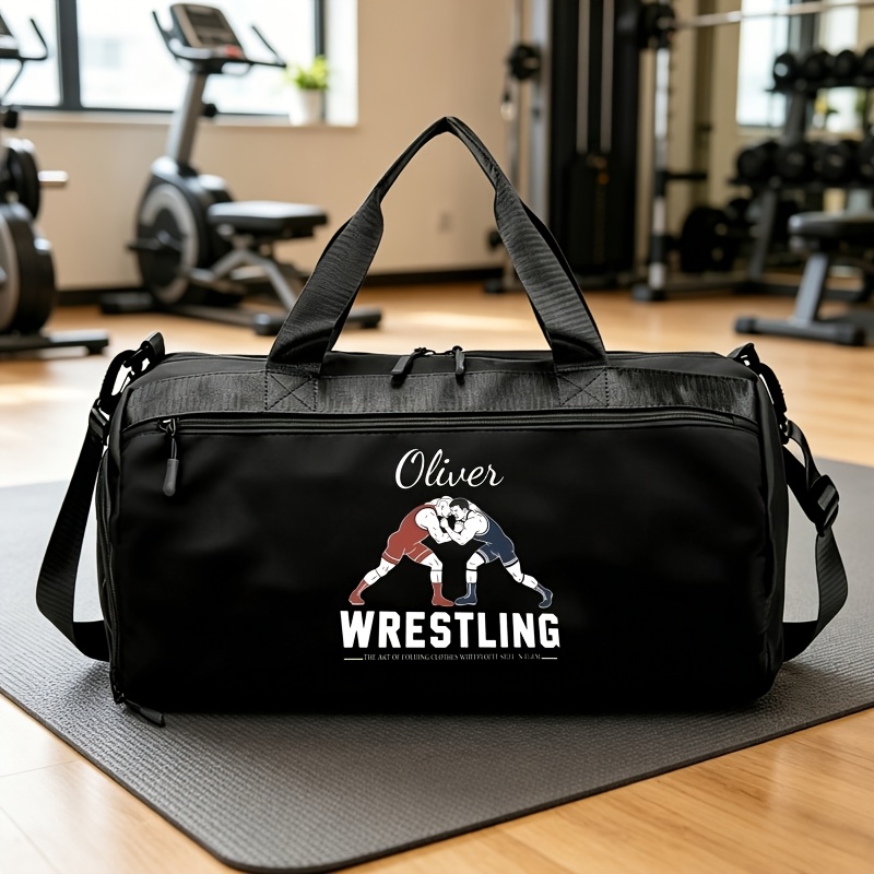 TEMU Customizable Name Wrestling-themed Printed Men's Crossbody Bag, Large-capacity Gym Sports Handbag, Foldable, With Wet And Dry Function,