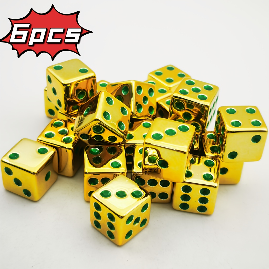 

6pcs Gold Dice Set, 1.6cm Dot Highlight, Aesthetic, For Halloween, Christmas, ,