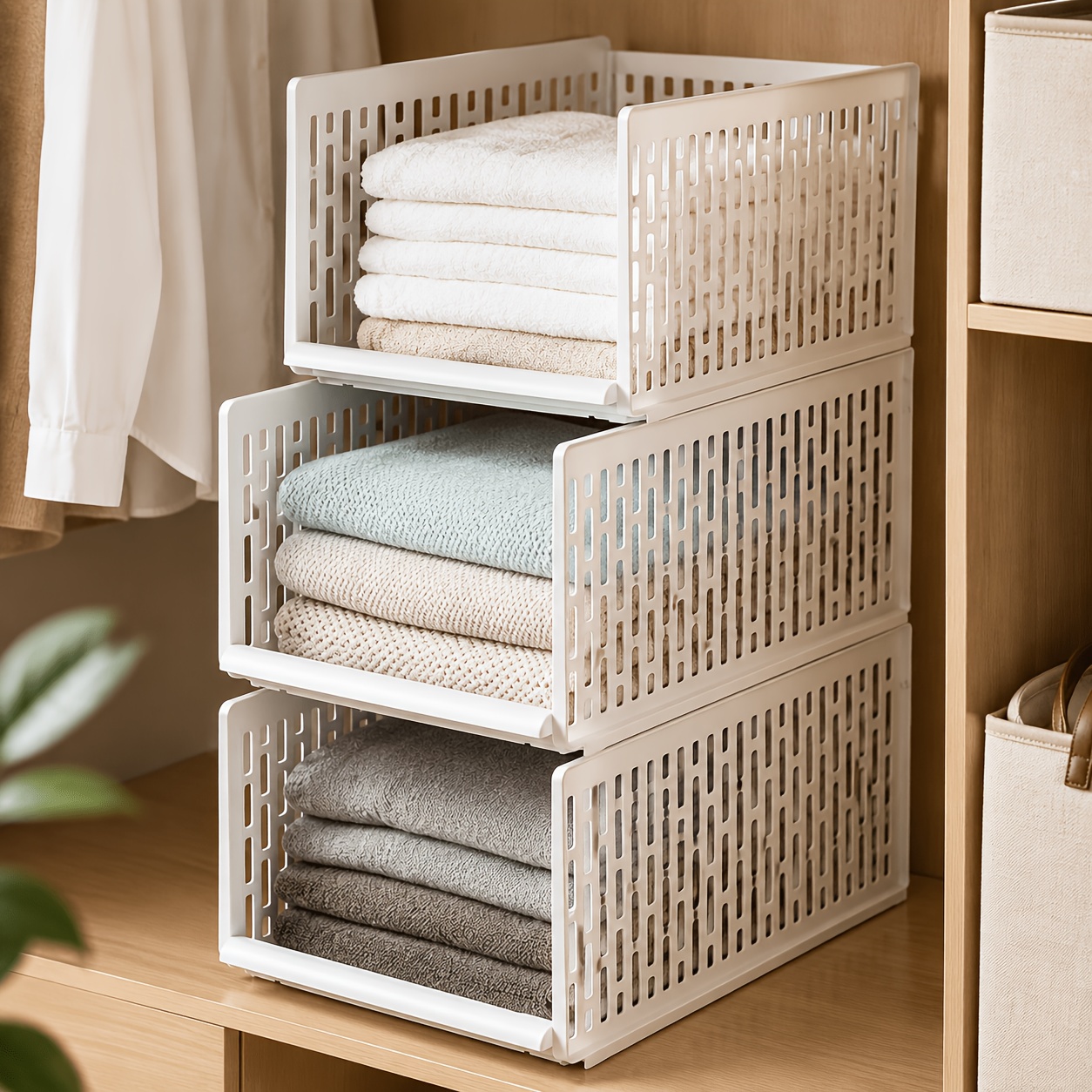 TEMU Spacious Wardrobe Organizers With Drawers, Stackable Storage Boxes With Of Storage Space, Large Drawers For Clothes, Underwear And Additions,