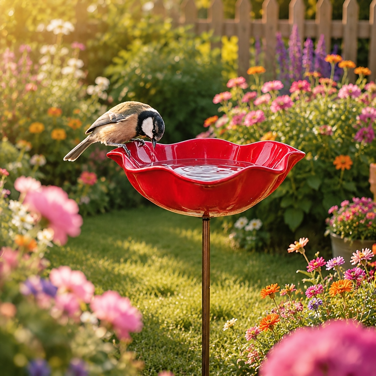 3d handmade metal flower garden stake with bee bath bird water bowl 2026 new decorative outdoor yard art     watering station weather resistant garden decor gift yellow