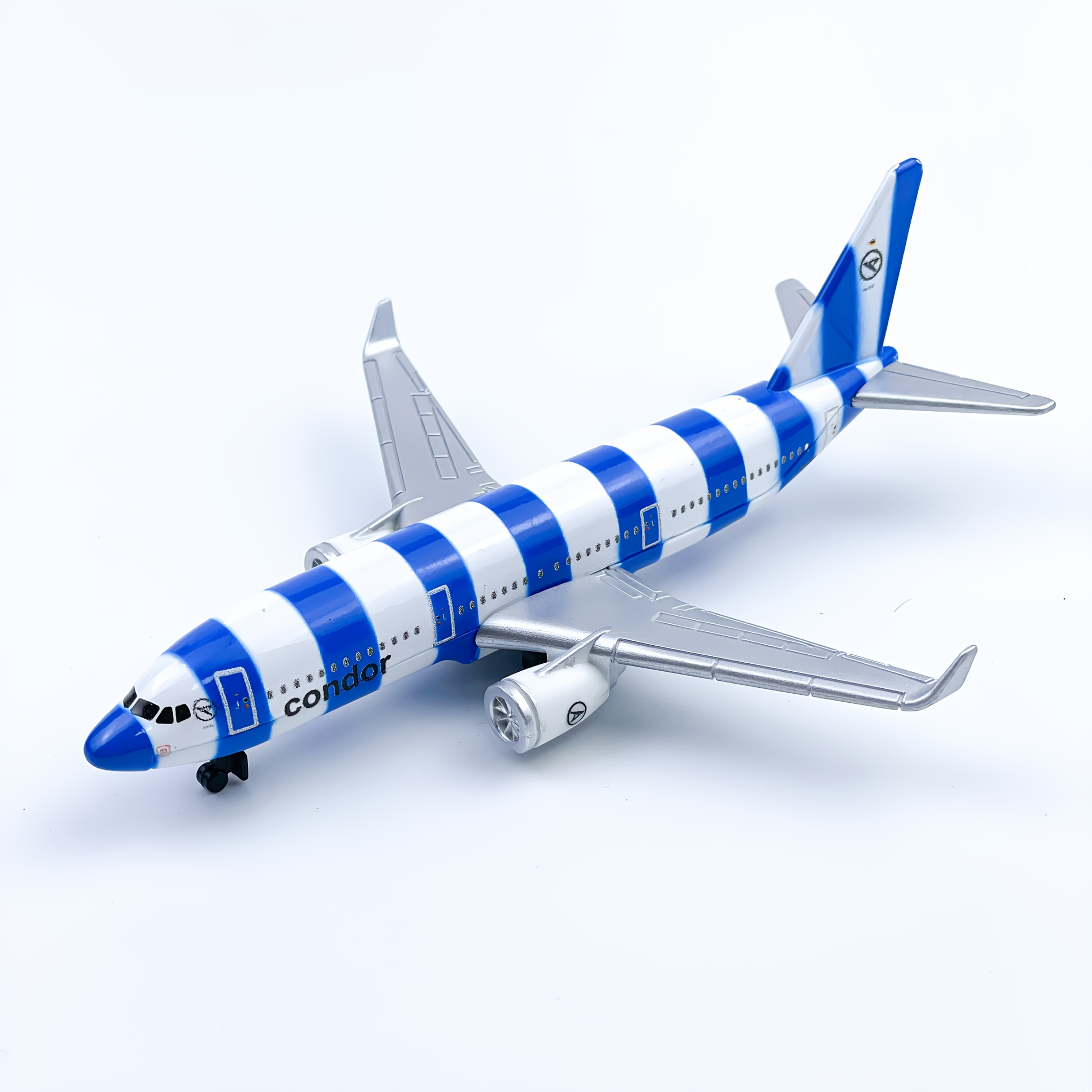 

Blue Striped Metal Airplane Model - Die-cast Collectible, Hobbyists & Holiday Gifts