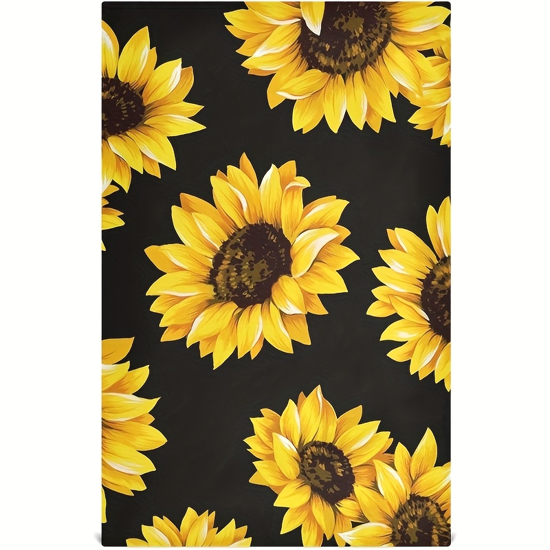 TEMU 2pcs Towels, Beautiful Sunflower Floral Black Super Dry Kitchen Towels, Multifunctional Towels, Tablecloth Towels Decoratio