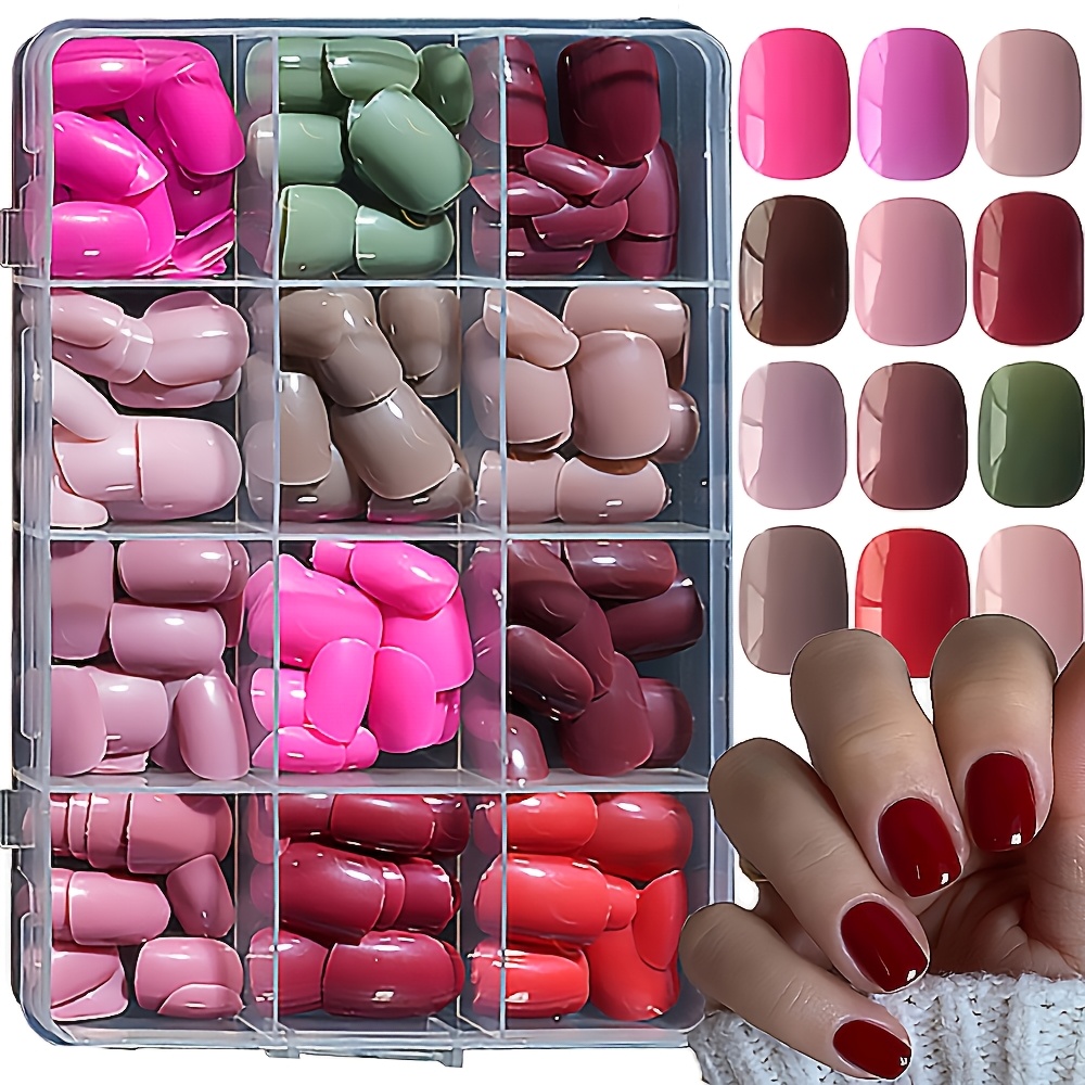 

288pcs Short Round Full Coverage Fake Nails Set, Solid Color Nail Set, Full Coverage Solid Fake Nails, Acrylic Storage Box, , Ideal Gift For Women's Manicure