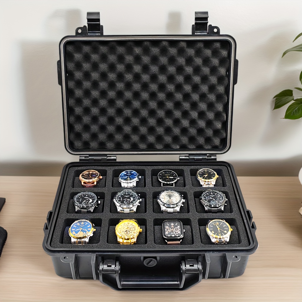 1pc premium watch jewelry storage box protective case portable abs pp material watch and jewelry storage box suitcase pressure resistant and   waterproof and dustproof large capacity with designs for up to 12 20 30 slots   in blue   ideal gift   for christmas valentines day fathers day and anniversaries Product details 11