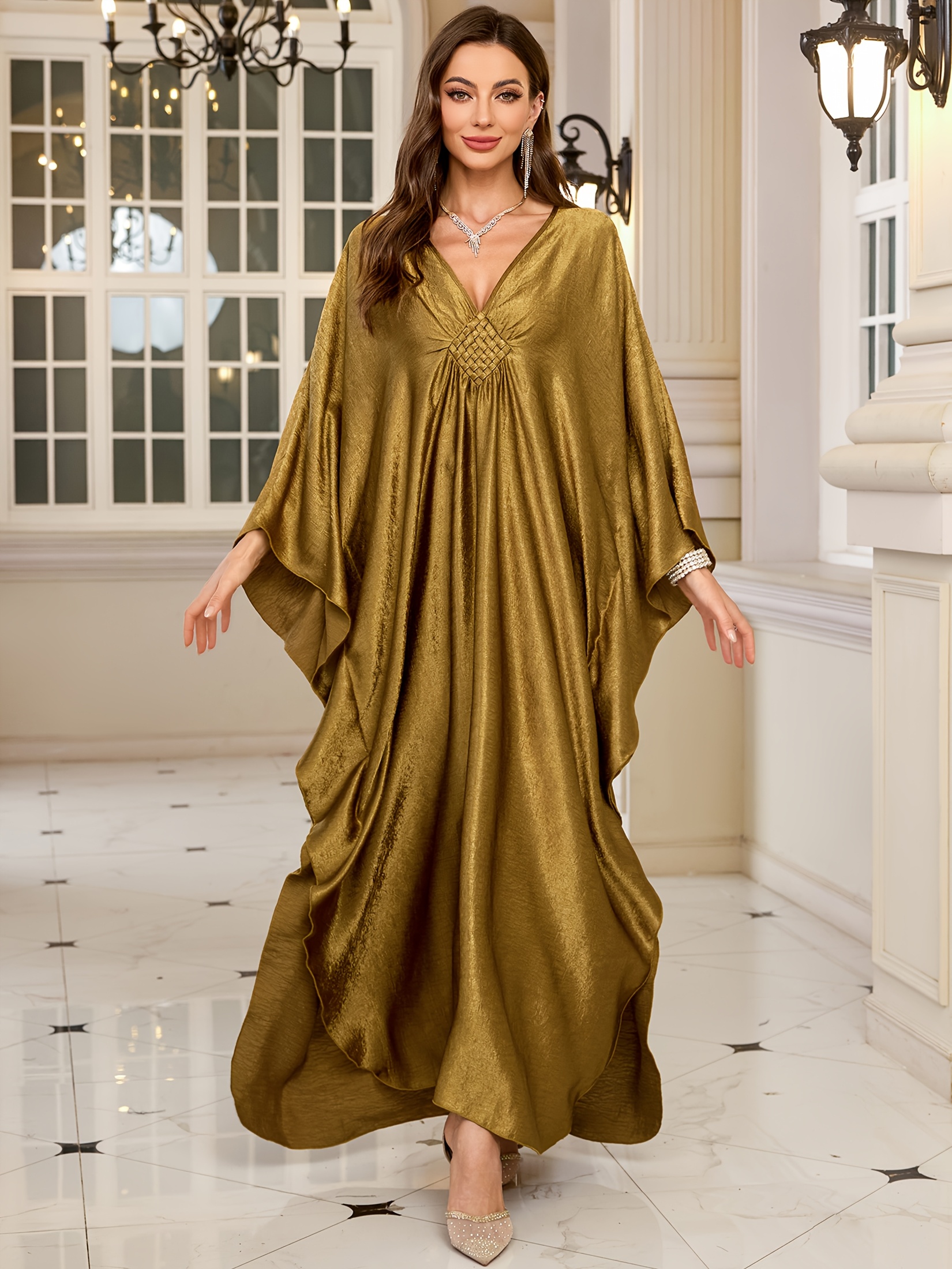 plus size elegant kaftan dress v neck long batwing - Temu