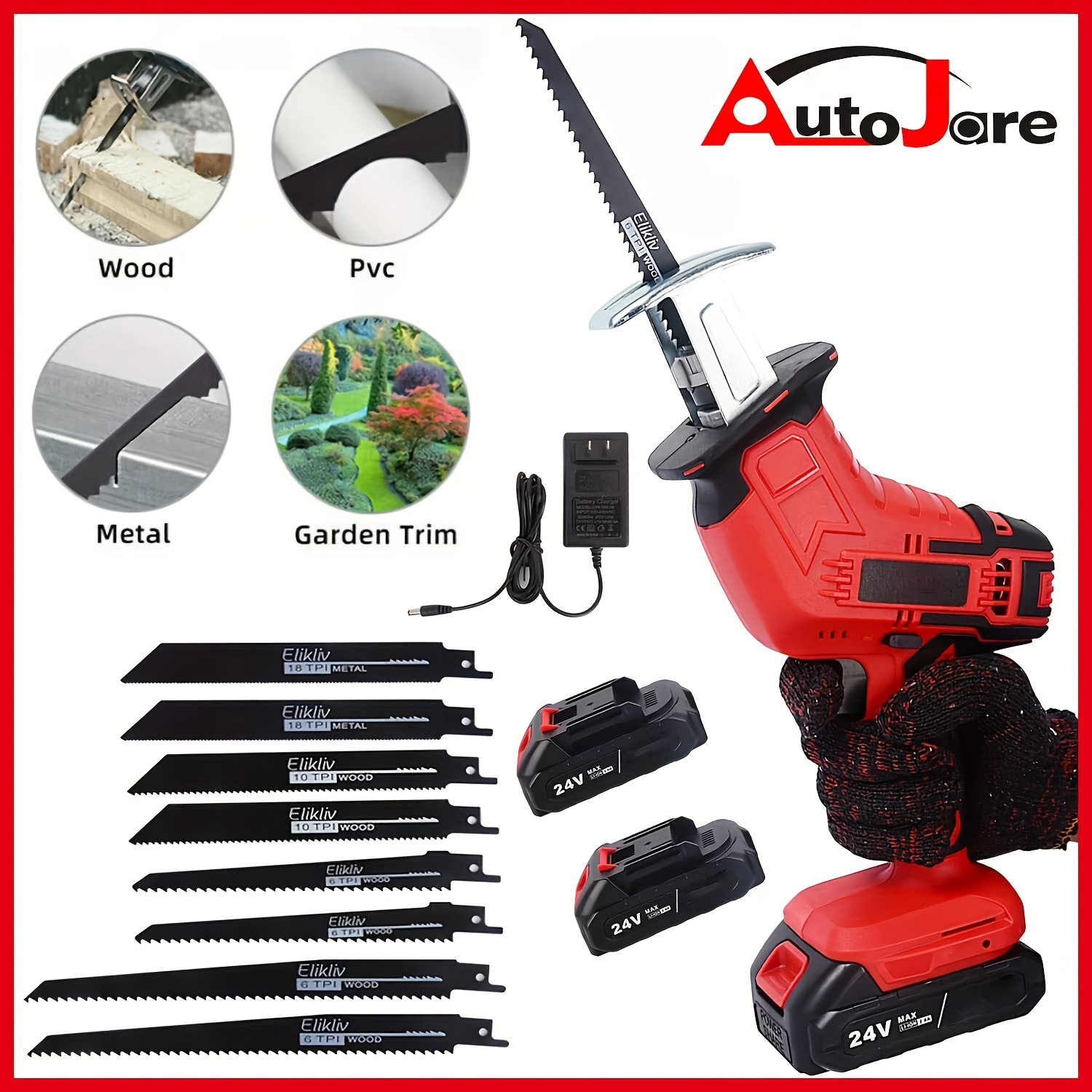 

24v Cordless Reciprocating Saw Kit With Dual Batteries, 3200spm, Safety Lock, And 8 Blades For Wood/metal/pvc Cutting - Compact Electric With Ergonomic Grip