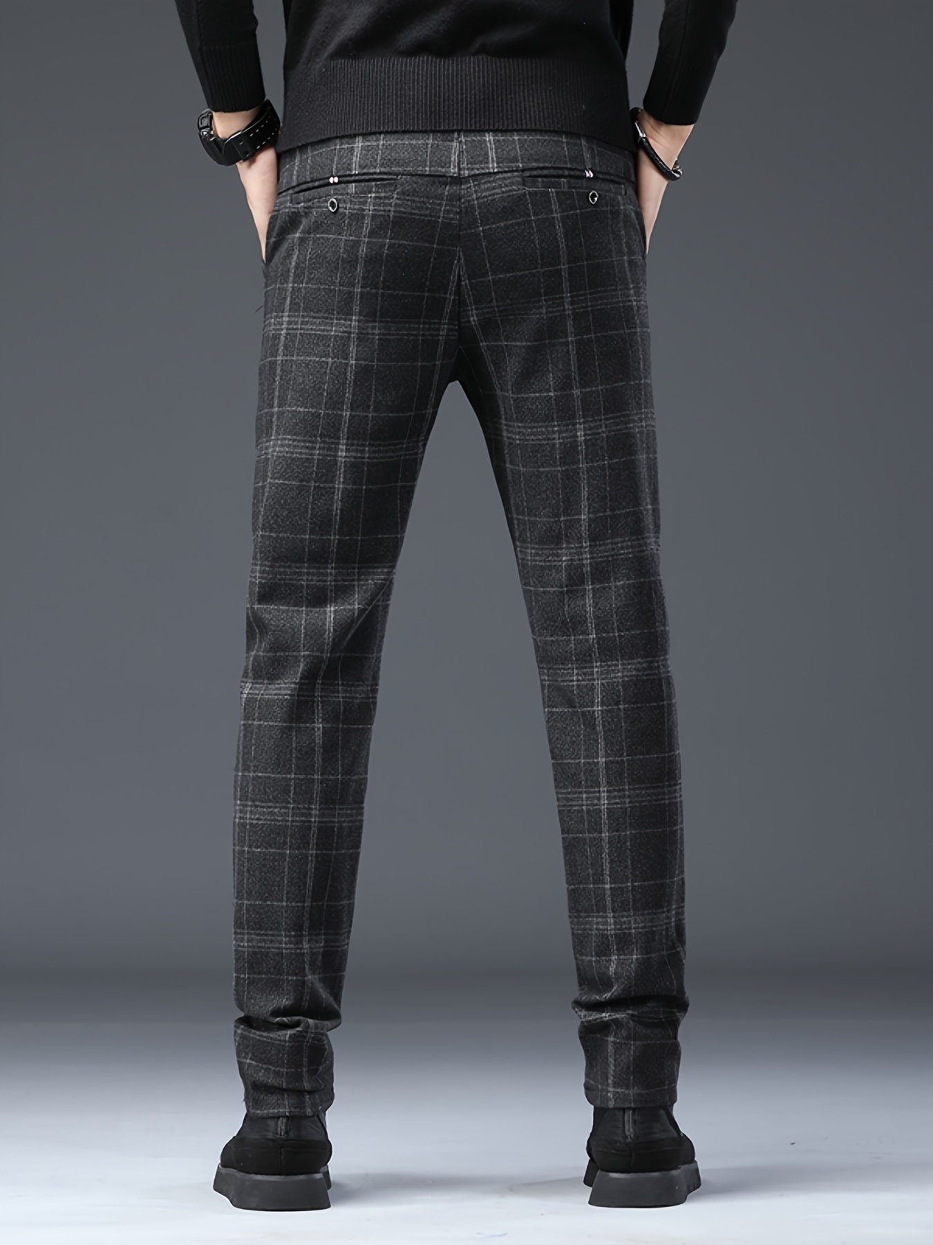 mens   fit straight leg plaid pants brushed stretchy comfortable stylish new   for autumn and winter Product details 7