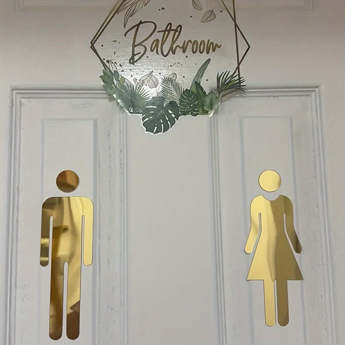 

A Pair Of Self-adhesive Bathroom Signs - Men And Women Toilet Door Stickers, Silvery Office Business Decoration, Christmas Gift Decoration