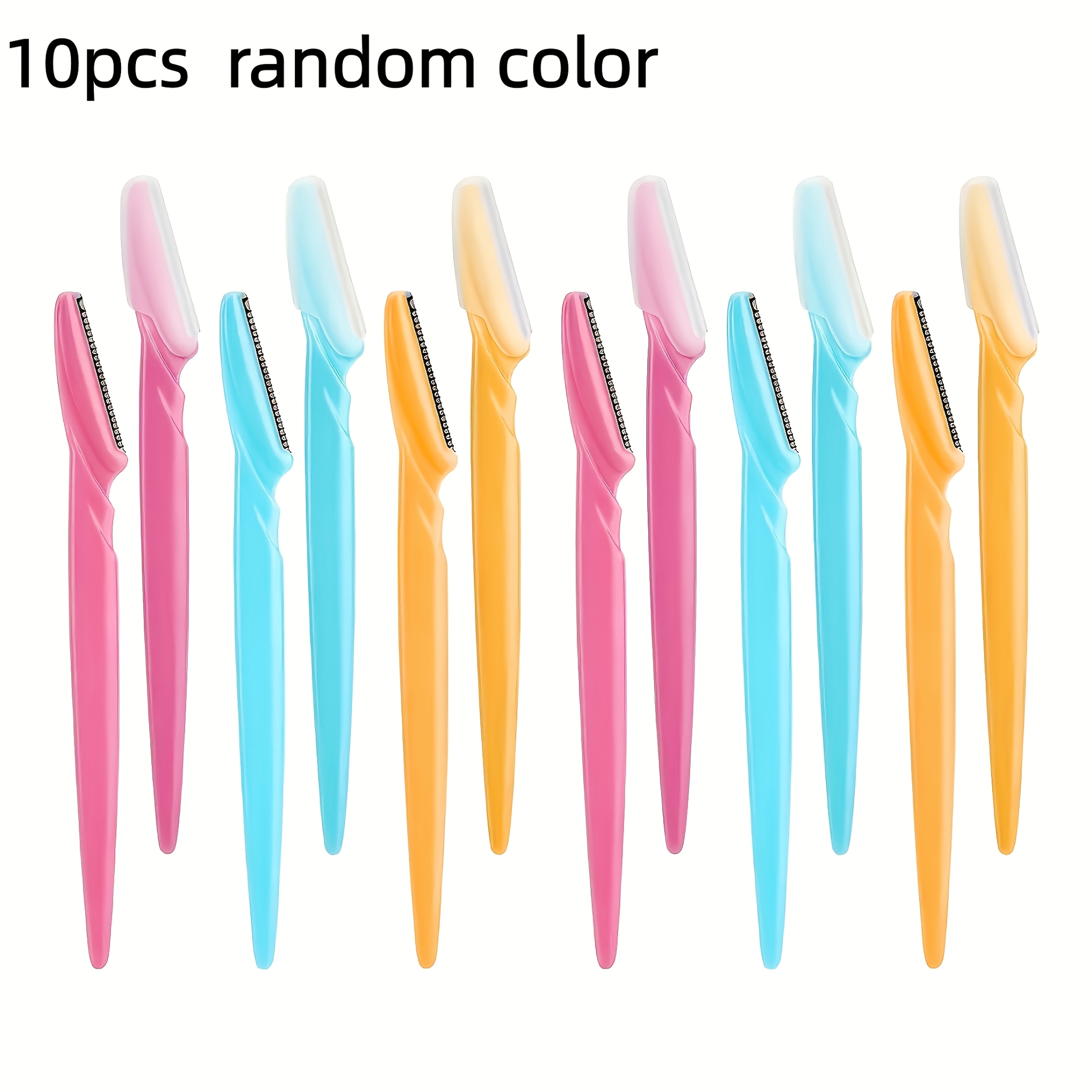 TEMU 10pcs Random Color Stainless Steel Eyebrow Razor - Unscented Multi-functional Body Hair Removal Tool With Sharp Blade For Easy Trimming, No