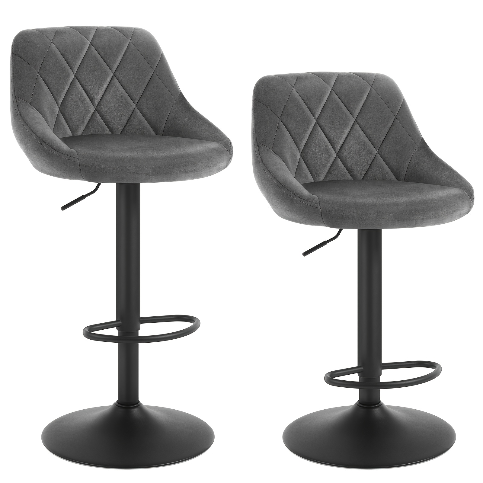 E-shop 2er-Set Barhocker, Thekenhocker – 360° drehbar, höhenverstellbar, belastbar bis 150 kg, bequemer Samt, verwendbar als Restaurant-Barstühle,