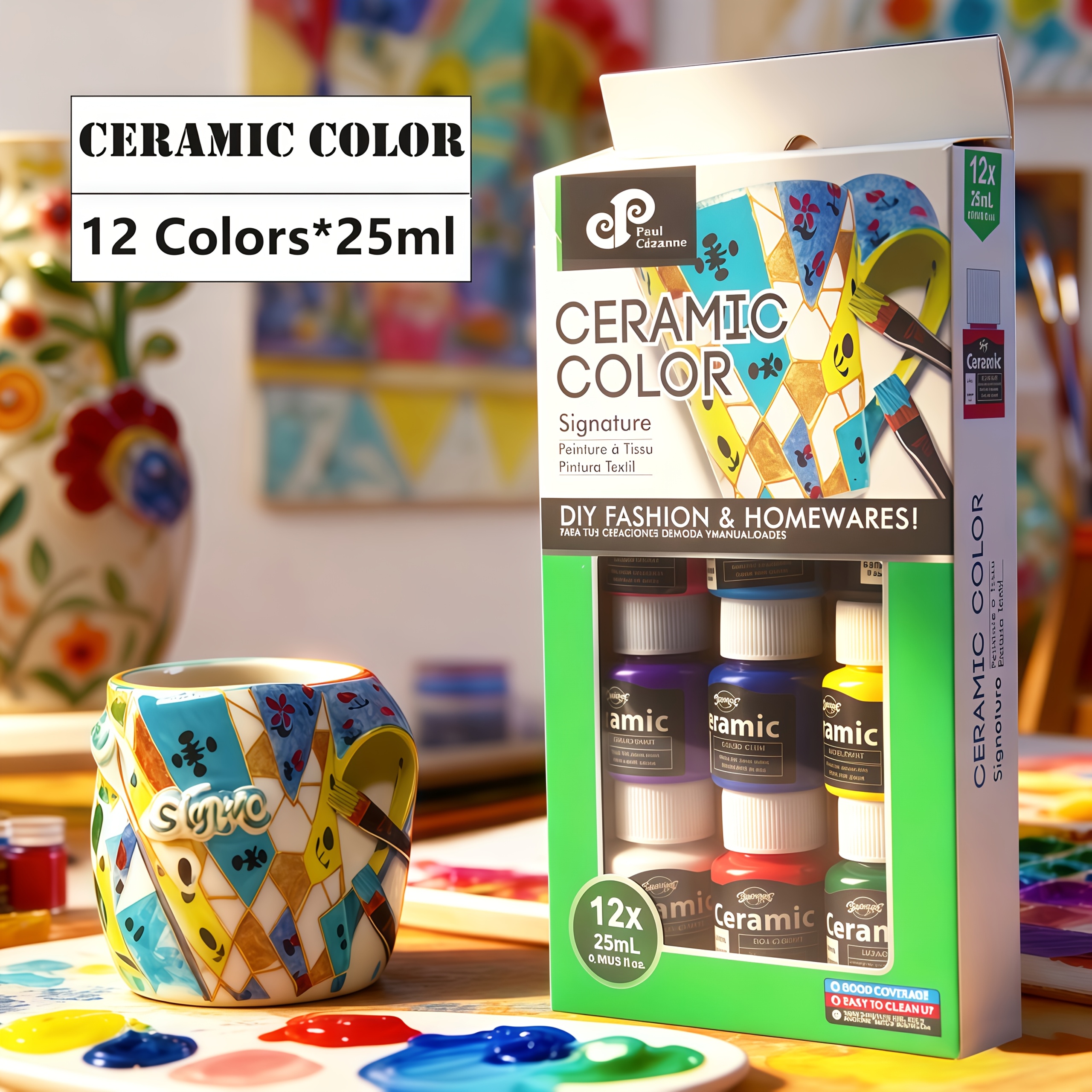 Image of 12 Colors* Ceramic Paint Set, Ideal For Diy Hand-painted Mugs, Plates, Bowls & Ceramic Crafts, Water-resistant & Scratch-proof After Curing, Suitable For Amateurs & Professional Artists