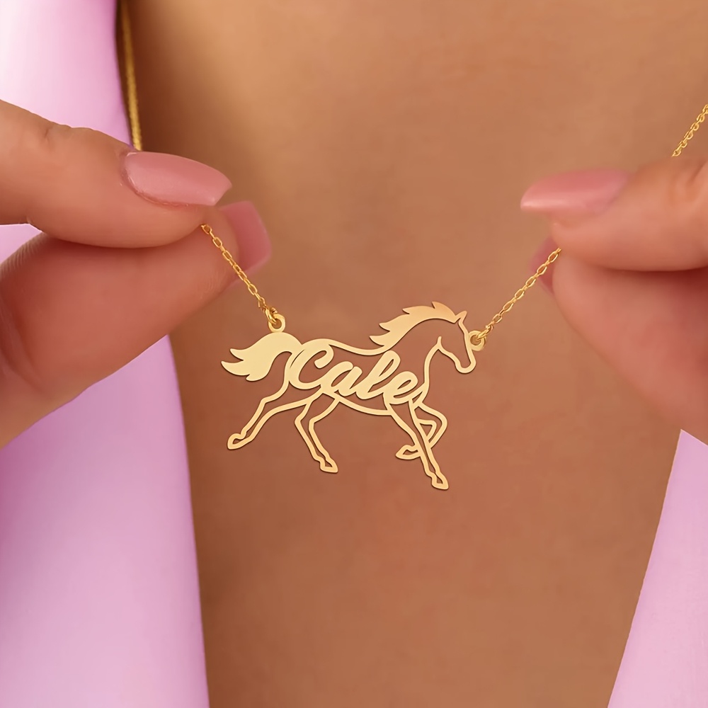 TEMU Personalized Stainless Steel Golden Name Necklace For Pets, Custom Name Necklace For Small Horses, Tailored Jewelry Gifts, Holiday Presents,