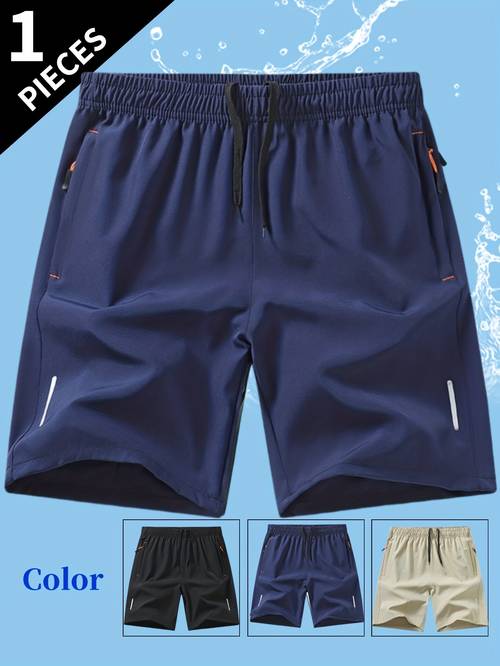 sommerliche sport-freizeitshorts aus kühlendem polyestergewebe, schnelltrocknend und atmungsaktiv, für camping, wandern, radfahren und lauftraining. mit praktischen und stylischen reißverschlusstaschen.