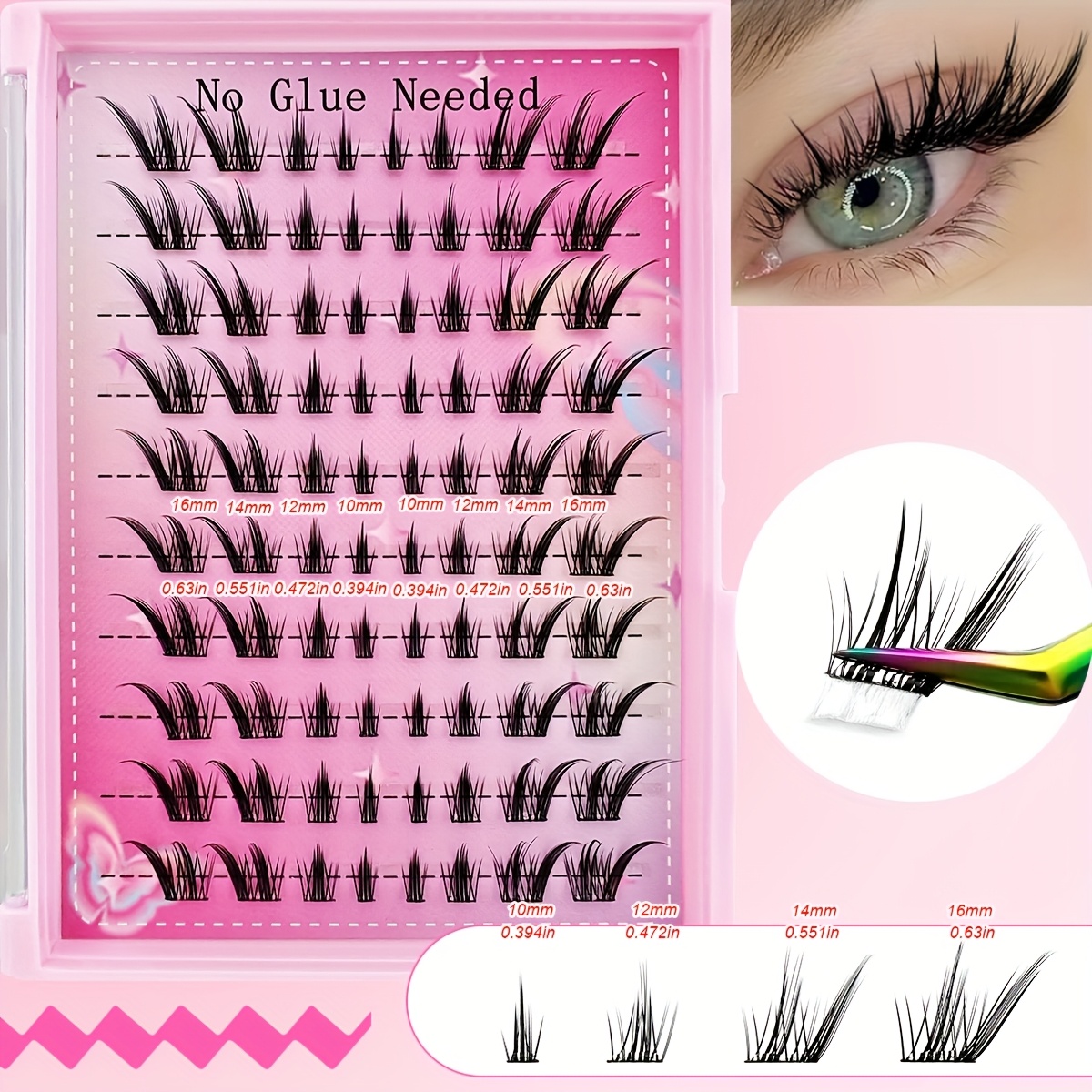 Self-adhesive Lashes -80-cluster Reusable Lashes, C , Natural, Cross, Fox Eye Styles, 10-16mm Length, Beginner Friendly, With Pre-attached Glue Strip For Easy Applicationlengths