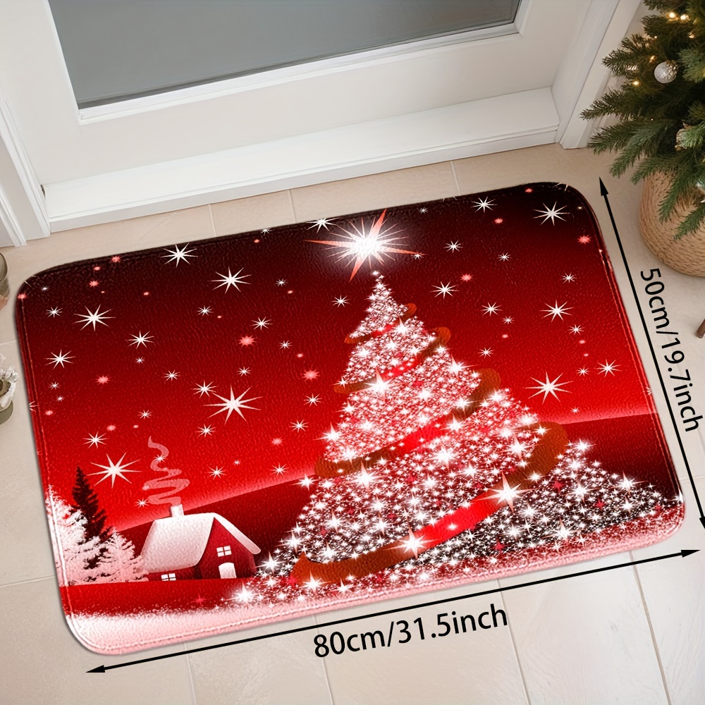 

Merry Christmas Print Door Mat - Non-slip, Stain-resistant Polyester Rug For Home Decor, Bedroom, Living Room, Kitchen Entrance