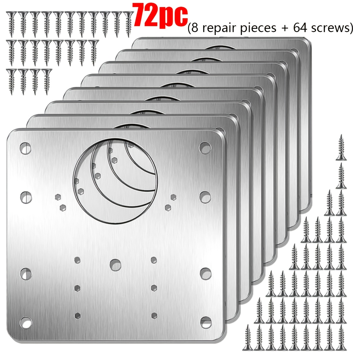 TEMU Kit de 72 pièces pour la réparation des charnières de meubles (8 planches de réparation et 64 vis) Planche de fixation pour la réparation des