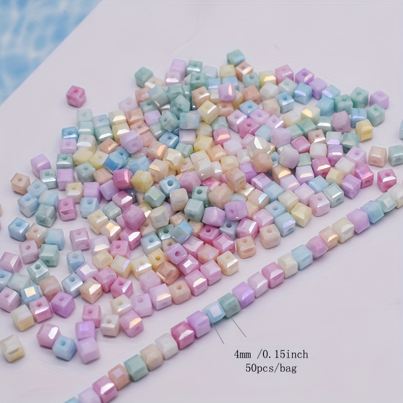 TEMU 4mm Bohemian Glass Beads Suitable For Jewelry Making - Colored Water-stained Ice Crack Cube Charms, Square Glass Beads For Diy Crafts, Necklaces, Bracelets, Earrings & Mosaic ()