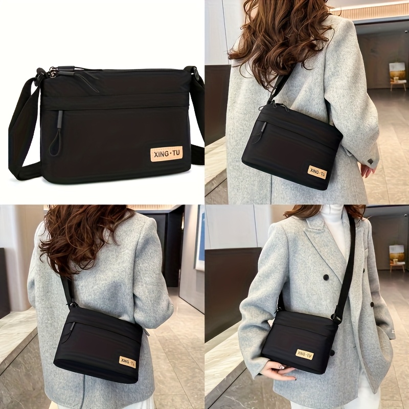 elegant womens nylon shoulder bag with adjustable strap multiple compartments zipper closure versatile crossbody bag in black white red beige grey small crossbody bag Product details 2