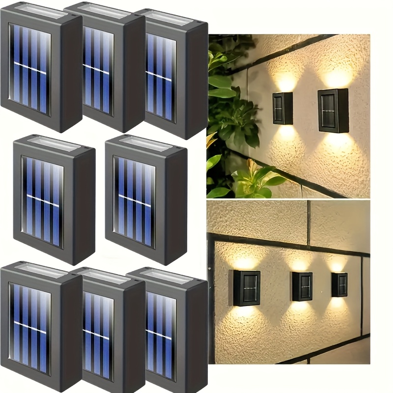 TEMU 8/4/1pc Outdoor Solar Led Lights With 2 Led Fence Lights, Dusk To Dawn, Solar Deck Walls, Stairs, Streets, Landscapes, Gardens, Wall Lights,