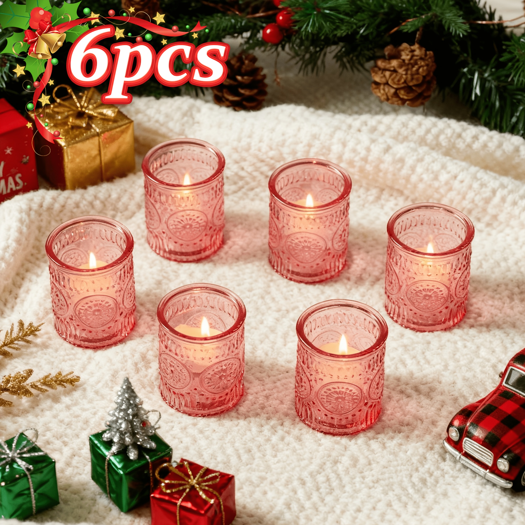 TEMU 24/12/6pcs, Votive Candle Holders, For Christmas Decorations, Dinner Accessories For Holiday Party Tabletop Decor, For Weddings, Birthdays, Home