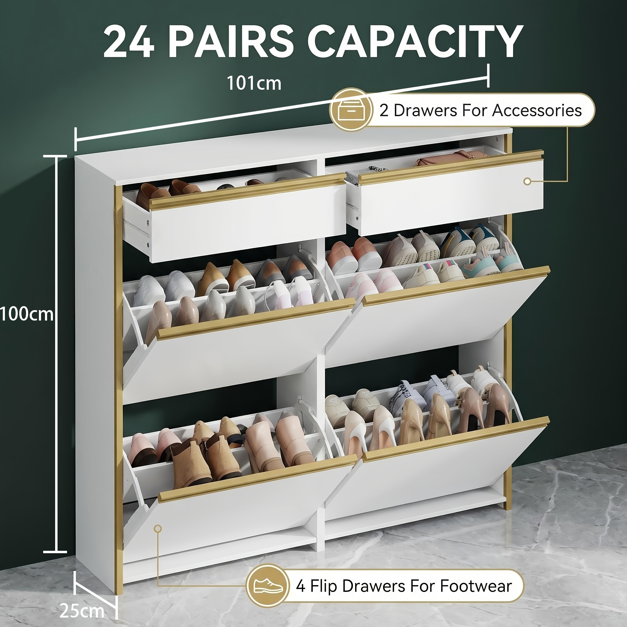 Image of Shoe Cabinet With 4 Lids, Featuring Adjustable And Removable Shelves, A Wooden Shoe Cabinet Suitable For , Corridors And Living Rooms