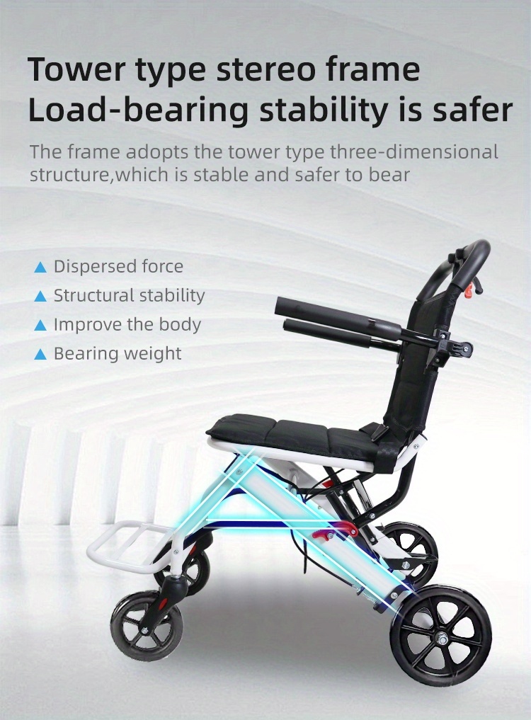 Foldable Wheelchair Lightweight Transport Chair with Portable Folding Design, Sturdy Frame & Comfortable Seating for, Seniors, Adults & with Mobility Aid - /Outdoor Use for,, Travel - Device