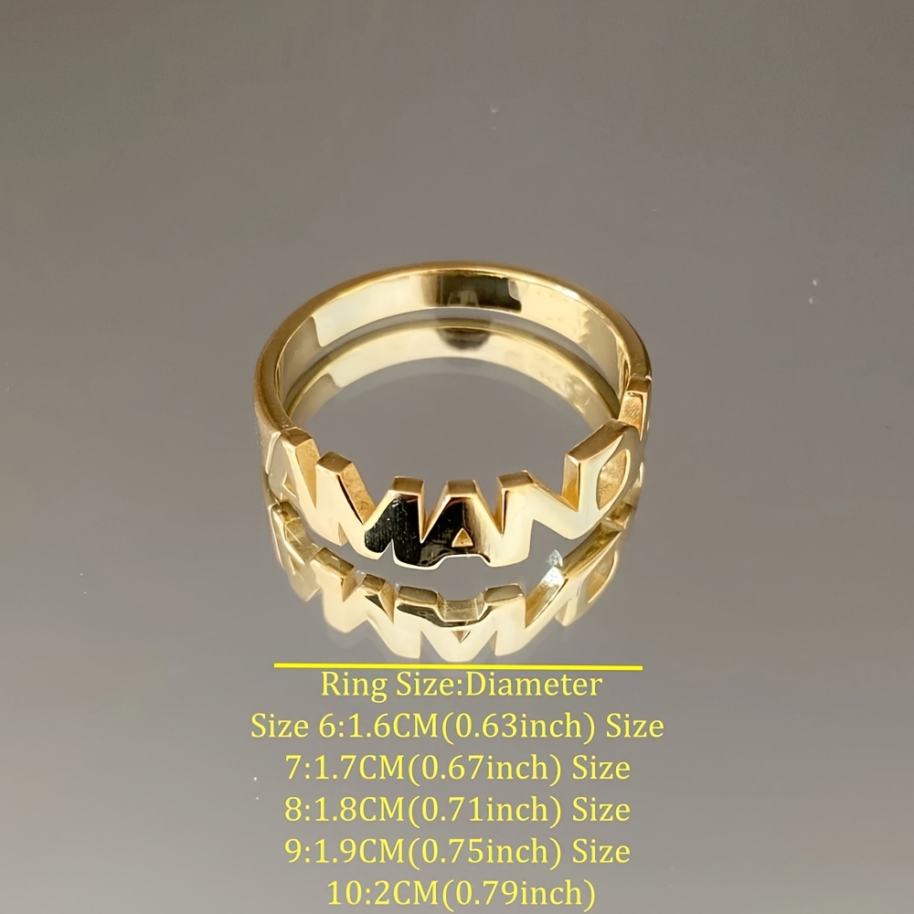 Custom Name Golden Stainless Steel Ring, Elegant Monogrammed Band