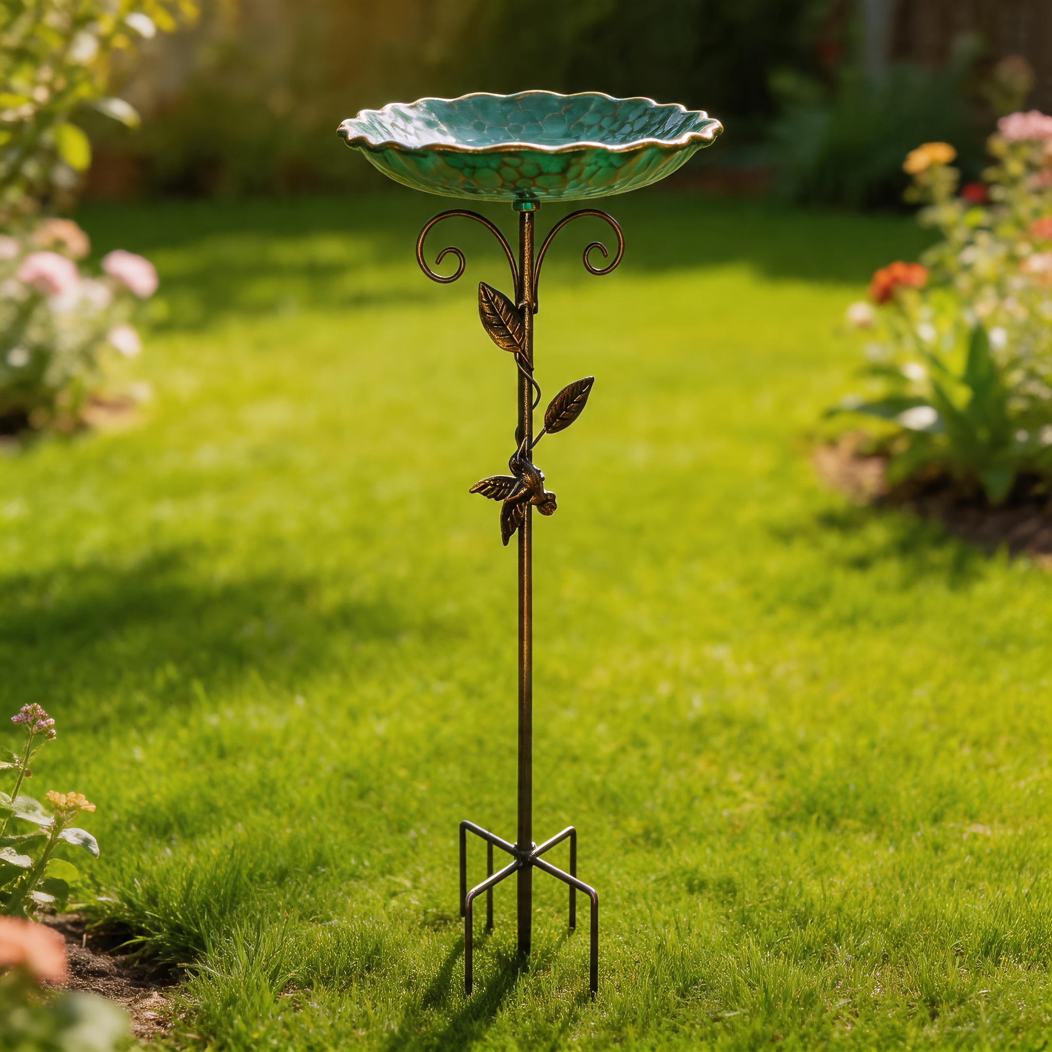 TEMU 30-inch Tall Metal Bird Bath With Bird & Leaf Decoration, & Clean, Outdoor Garden Yard Patio Decor Ornament