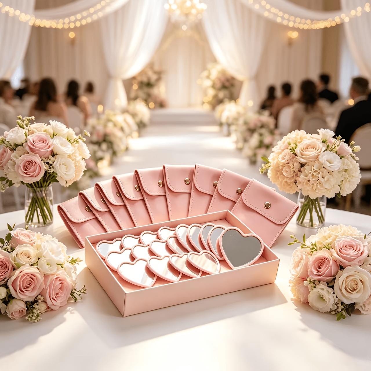 24pcs Heart-Shaped Makeup Mirror and Bag Set
