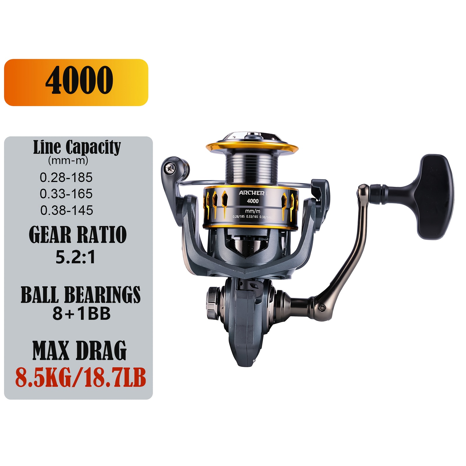 Seaknight Archer Ii Series Spinning Reel, 5.2:1/4.9:1 Gear Ratio, 8+1bb, 2000-6000 Models, Max Drag 28lbs
