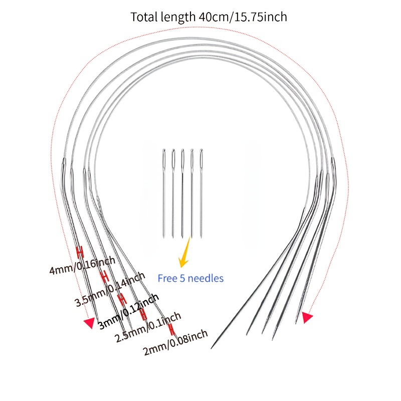 TEMU 5pcs Circular Knitting Needle Set, Specifications 2/2.5/3/3.5/4mm, With 5pcss Stainless Sewing Needles, 40-120cm Length Optional, Meeting