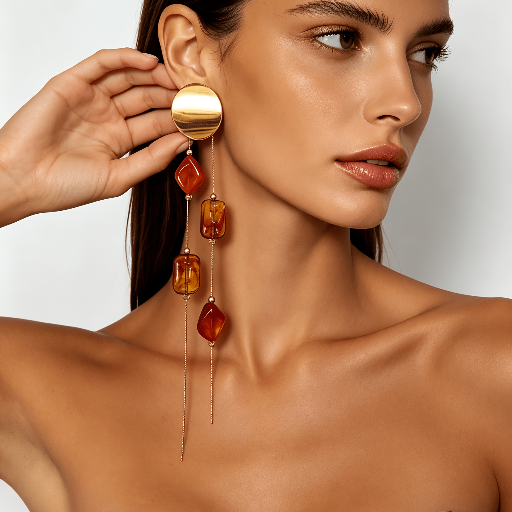 Women's Irregular Geometric Drop Earrings with Square Bead Tassels