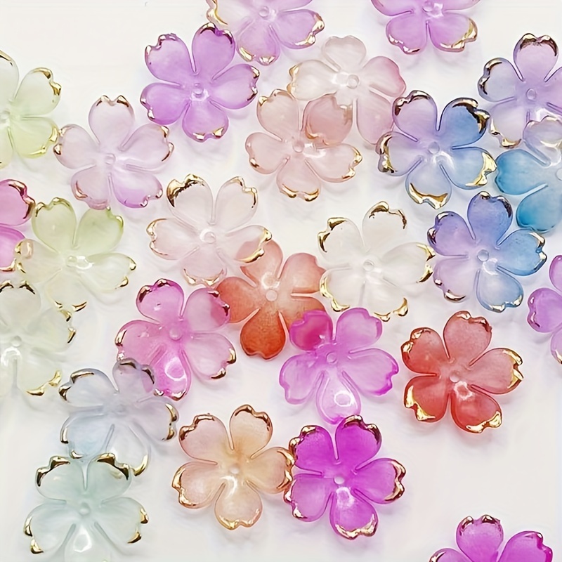 TEMU Kit de 40 Piezas de Cuentas Acrílicas Elegantes con Lámina Dorada y Flores, Degradado en para Hacer Joyería DIY - para Pulseras, Collares,
