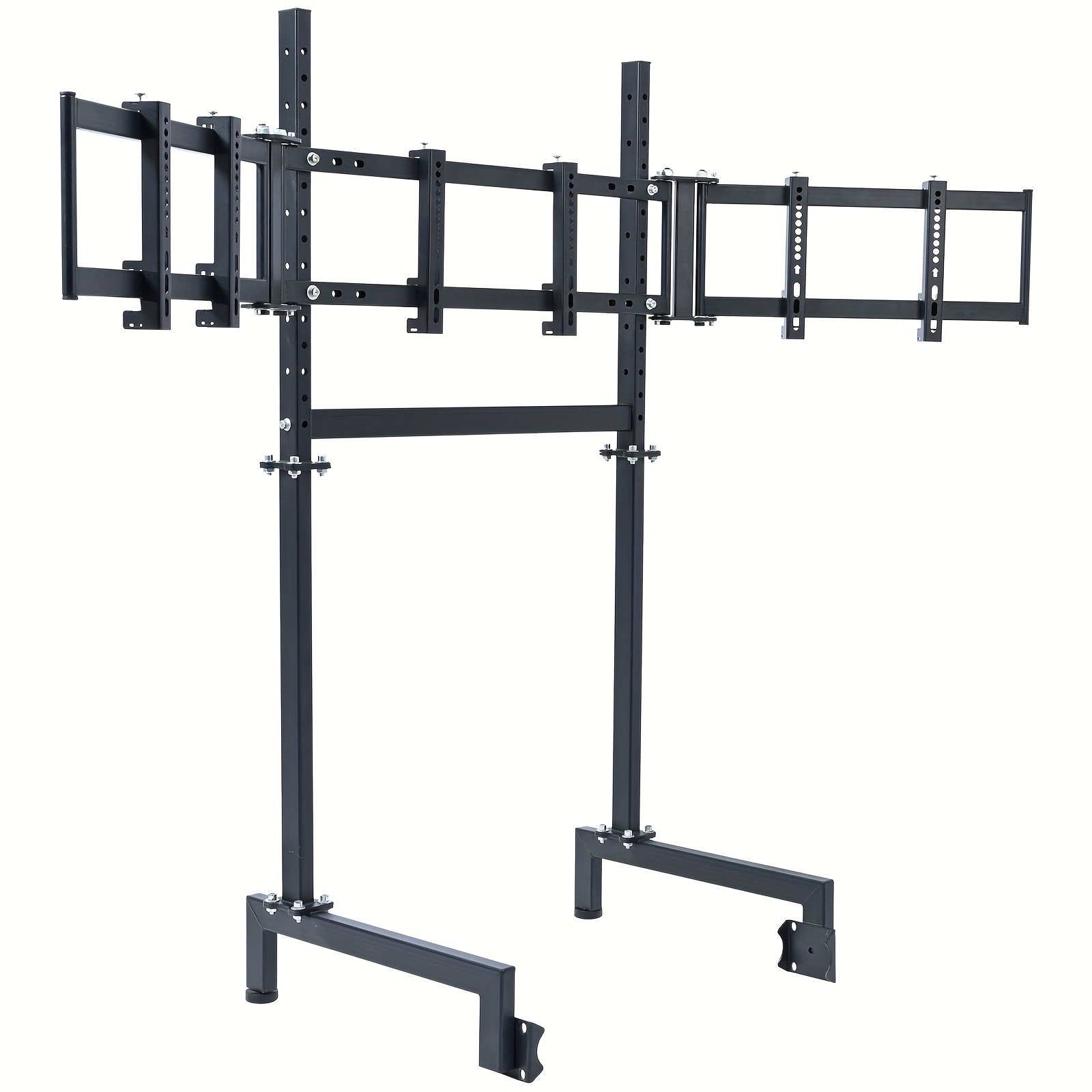 Image of Minneer Sim Racing Triple Monitor Stand With Adjustable Height And Width For 27-32 Inch Displays, Tv Mount Compatible With Round Tube Racing Sim Cockpit