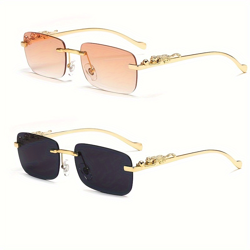 2 3pairs retro frameless leopard decor glasses for men hiking pc lenses   alloy frame 3
