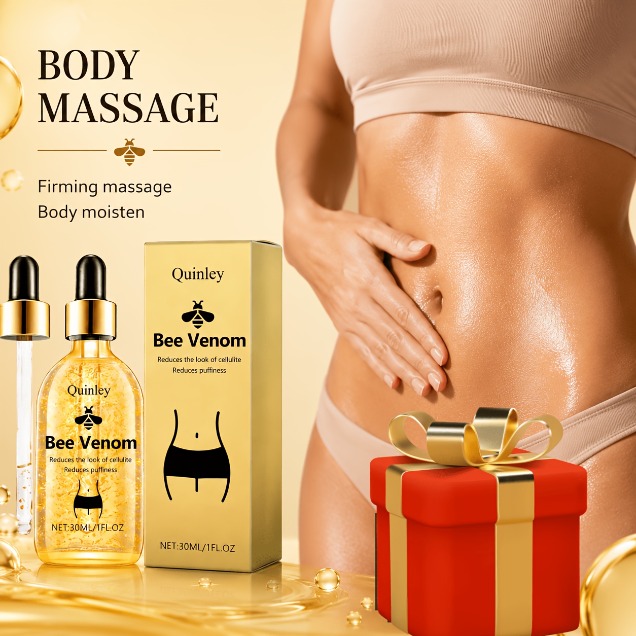 Bee Venom Body Firming Oil, Containing Rosemary Extract, Firming Cream with A Warming Effect, Body Sculpting Cream, Firming Care for The Body Contours, Hydrating& Tightening Body Massage Oil, Improving Skin Loose Aging, Accumulation Appearance